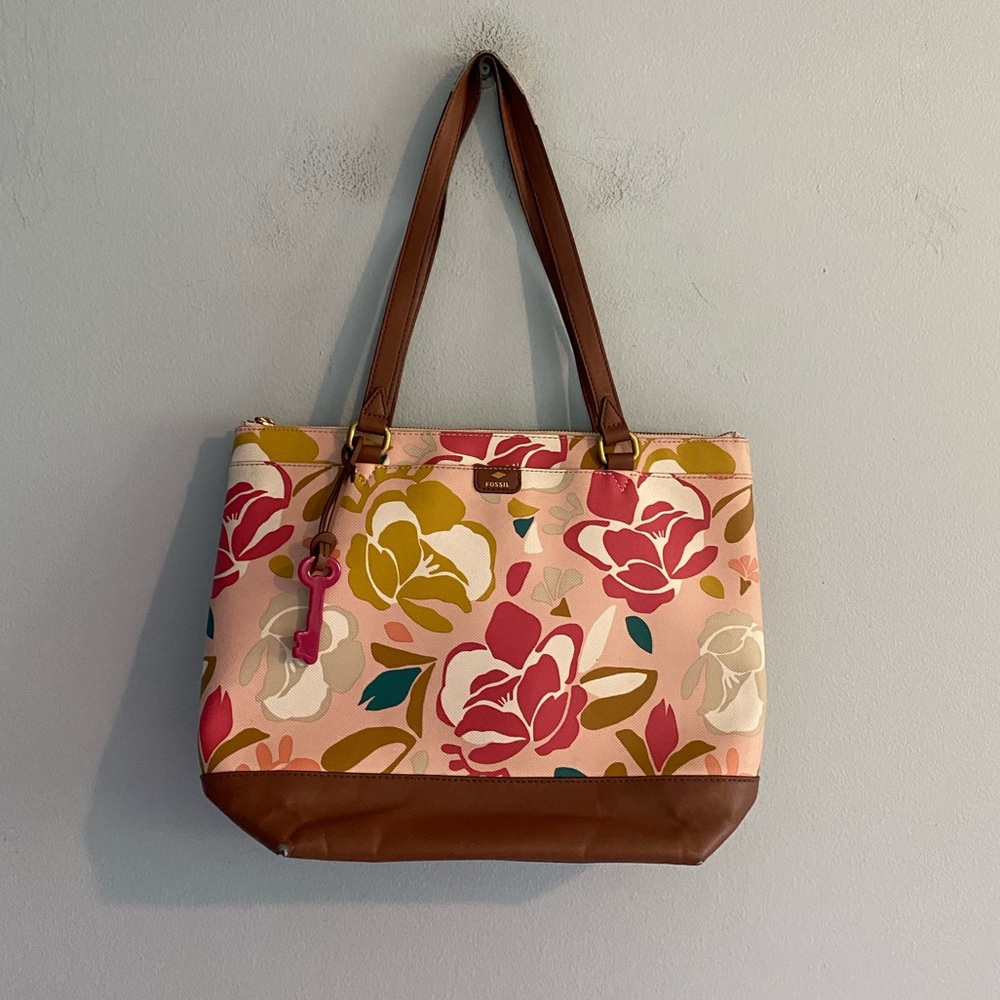 Fossil Women's Mother's Day Large Shopper Tote Pink Floral - Picture 3 of 11